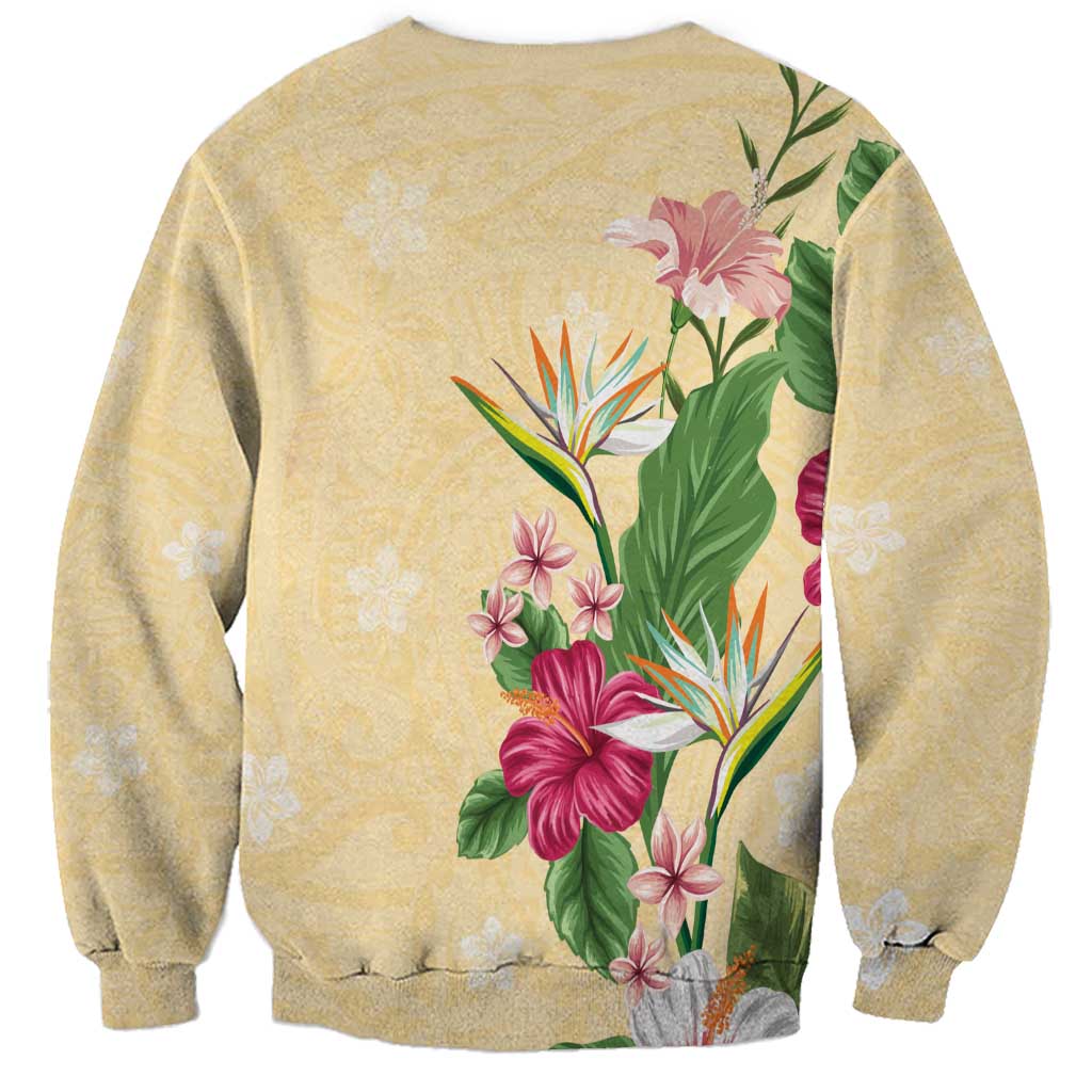 Hawaii Tropical Flowers Sweatshirt Polynesian Tattoo Buttermilk LT05 - Polynesian Pride
