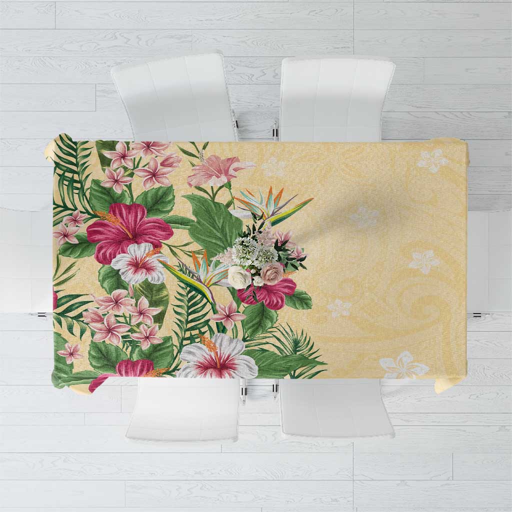 Hawaii Tropical Flowers Tablecloth Polynesian Tattoo Buttermilk LT05 Beige - Polynesian Pride