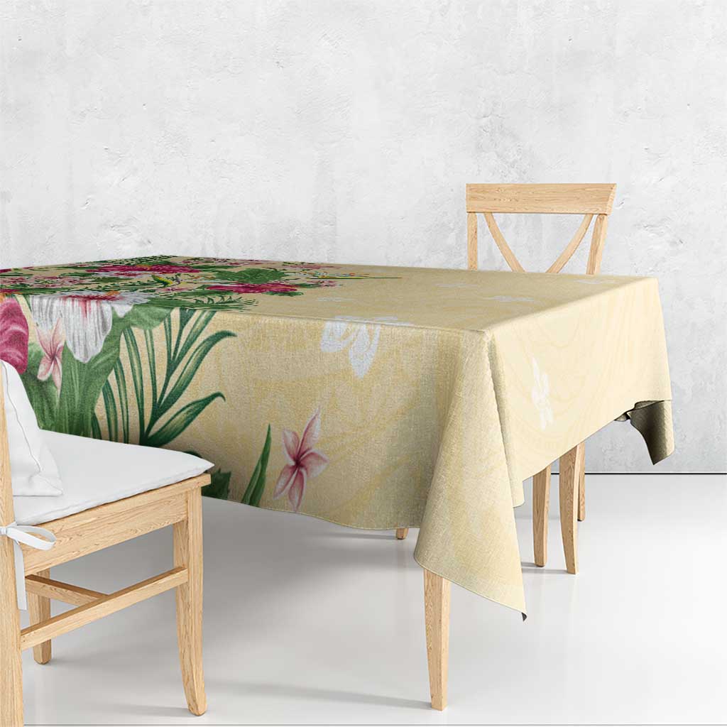 Hawaii Tropical Flowers Tablecloth Polynesian Tattoo Buttermilk LT05 - Polynesian Pride