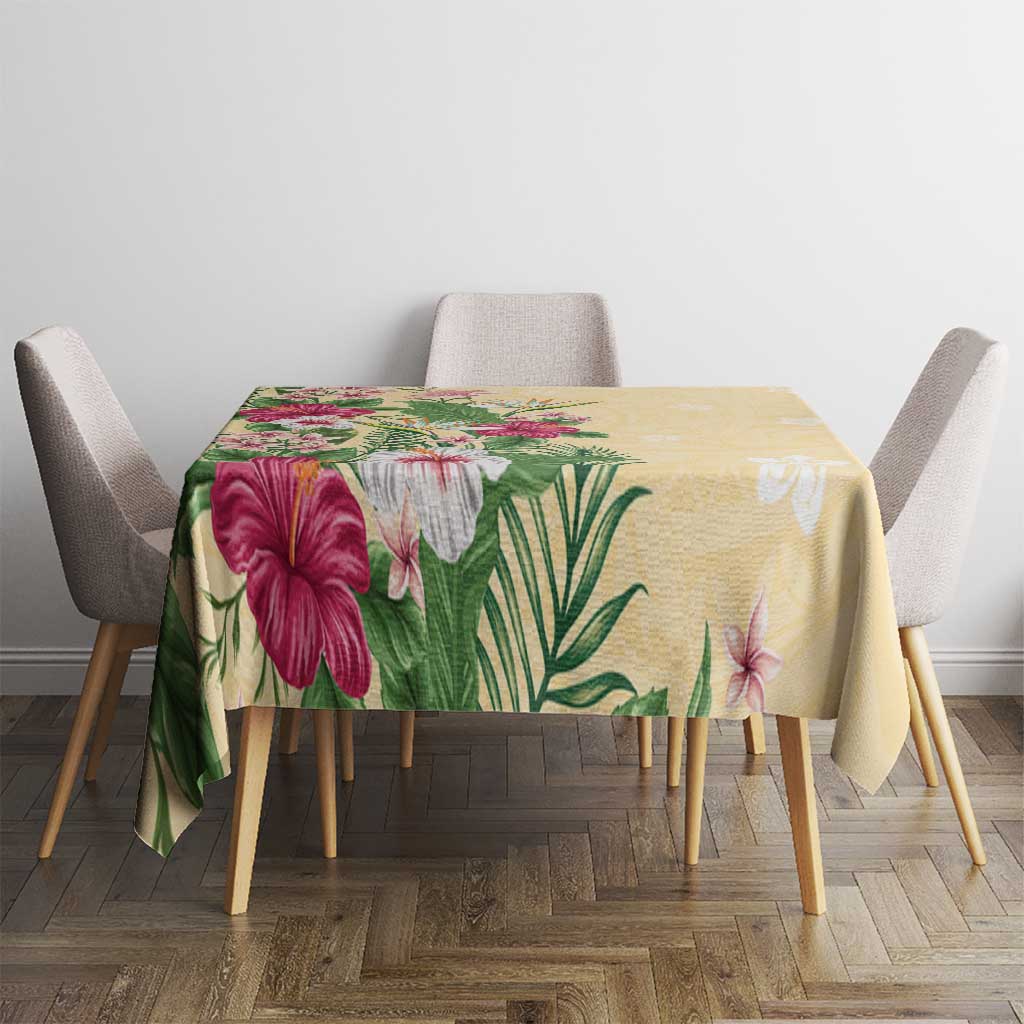 Hawaii Tropical Flowers Tablecloth Polynesian Tattoo Buttermilk LT05 - Polynesian Pride