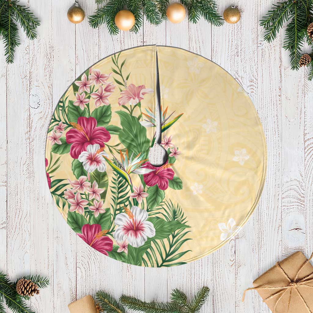 Hawaii Tropical Flowers Tree Skirt Polynesian Tattoo Buttermilk LT05 Casual Beige - Polynesian Pride