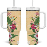 Hawaii Tropical Flowers Tumbler With Handle Polynesian Tattoo Buttermilk LT05 One Size: 40 oz Beige - Polynesian Pride