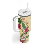 Hawaii Tropical Flowers Tumbler With Handle Polynesian Tattoo Buttermilk LT05 - Polynesian Pride