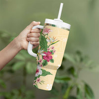 Hawaii Tropical Flowers Tumbler With Handle Polynesian Tattoo Buttermilk LT05 - Polynesian Pride