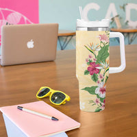 Hawaii Tropical Flowers Tumbler With Handle Polynesian Tattoo Buttermilk LT05 - Polynesian Pride
