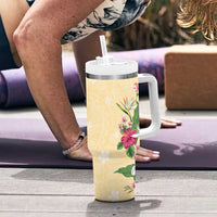 Hawaii Tropical Flowers Tumbler With Handle Polynesian Tattoo Buttermilk LT05 - Polynesian Pride
