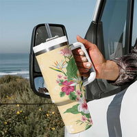 Hawaii Tropical Flowers Tumbler With Handle Polynesian Tattoo Buttermilk LT05 - Polynesian Pride