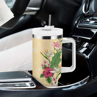 Hawaii Tropical Flowers Tumbler With Handle Polynesian Tattoo Buttermilk LT05 - Polynesian Pride
