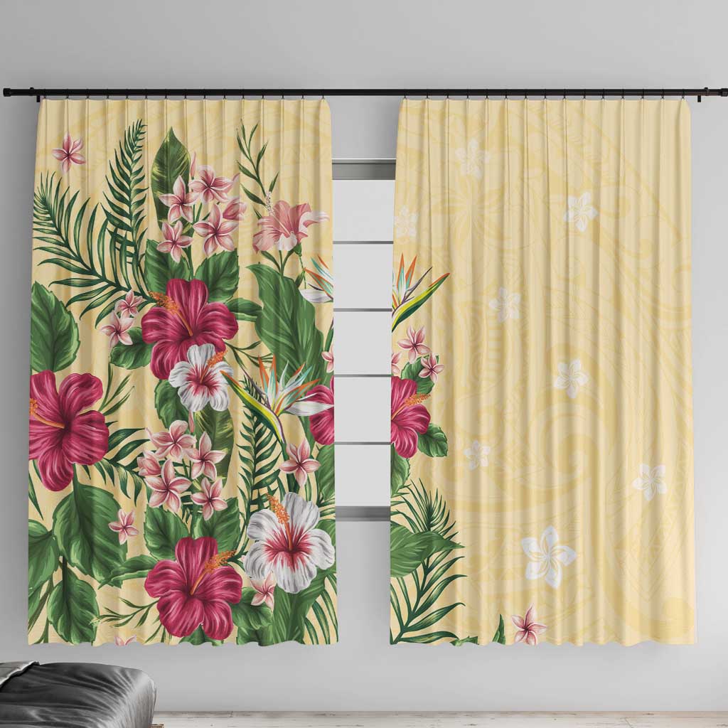 Hawaii Tropical Flowers Window Curtain Polynesian Tattoo Buttermilk LT05 With Hooks Beige - Polynesian Pride