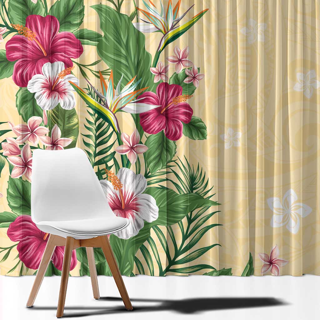 Hawaii Tropical Flowers Window Curtain Polynesian Tattoo Buttermilk LT05 - Polynesian Pride