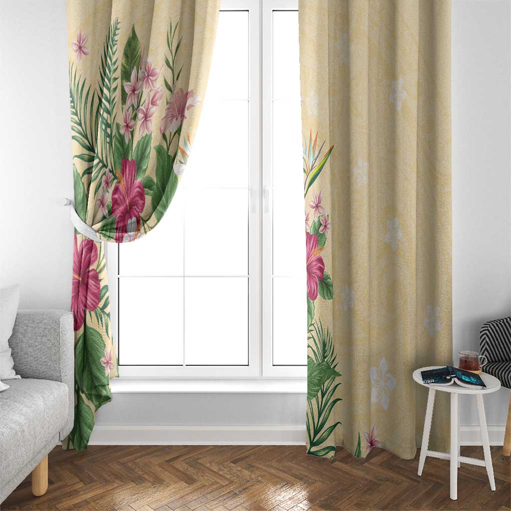 Hawaii Tropical Flowers Window Curtain Polynesian Tattoo Buttermilk LT05 - Polynesian Pride