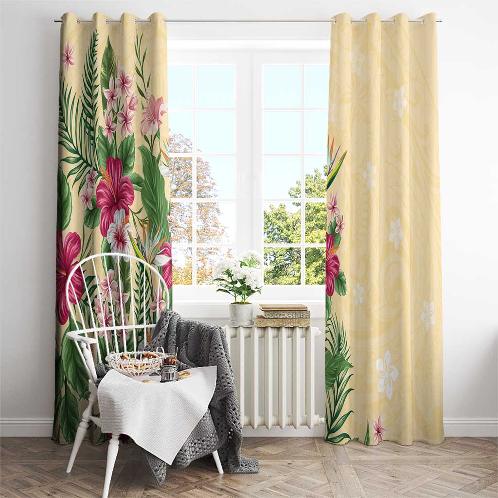Hawaii Tropical Flowers Window Curtain Polynesian Tattoo Buttermilk LT05 - Polynesian Pride