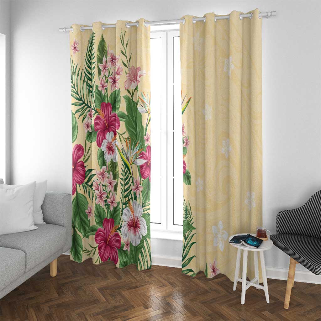 Hawaii Tropical Flowers Window Curtain Polynesian Tattoo Buttermilk LT05 With Grommets Beige - Polynesian Pride