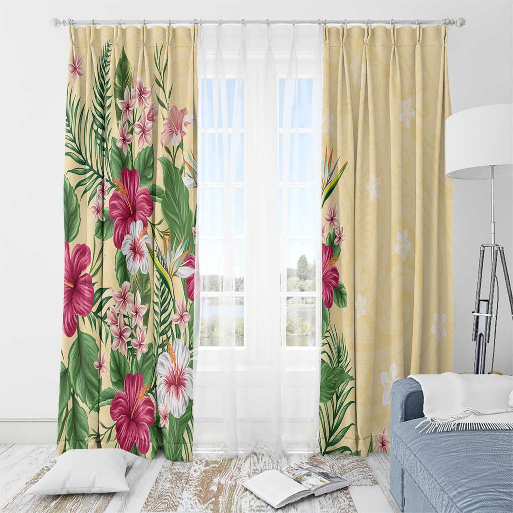 Hawaii Tropical Flowers Window Curtain Polynesian Tattoo Buttermilk LT05 - Polynesian Pride