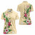 Hawaii Tropical Flowers Women Polo Shirt Polynesian Tattoo Buttermilk