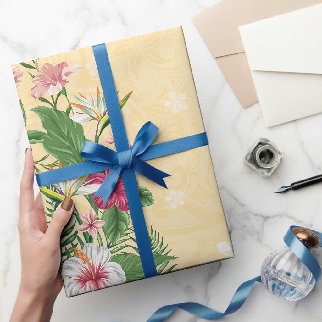 Hawaii Tropical Flowers Wrapping Paper Polynesian Tattoo Buttermilk LT05 - Polynesian Pride