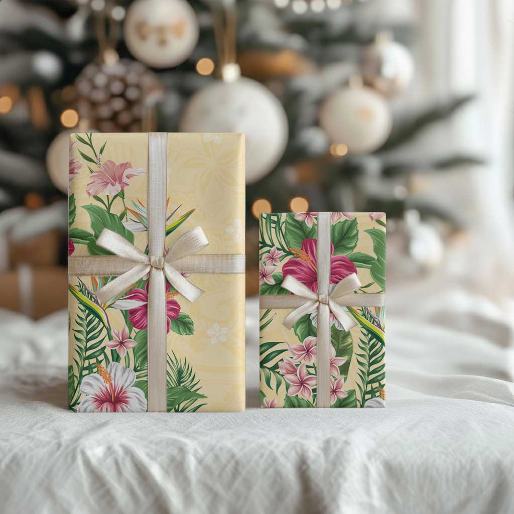 Hawaii Tropical Flowers Wrapping Paper Polynesian Tattoo Buttermilk LT05 - Polynesian Pride