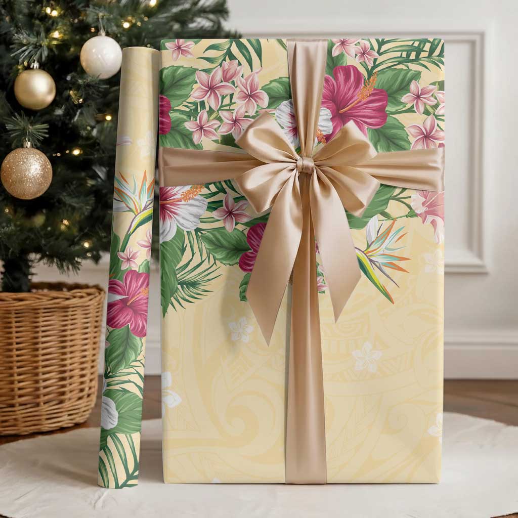 Hawaii Tropical Flowers Wrapping Paper Polynesian Tattoo Buttermilk LT05 - Polynesian Pride