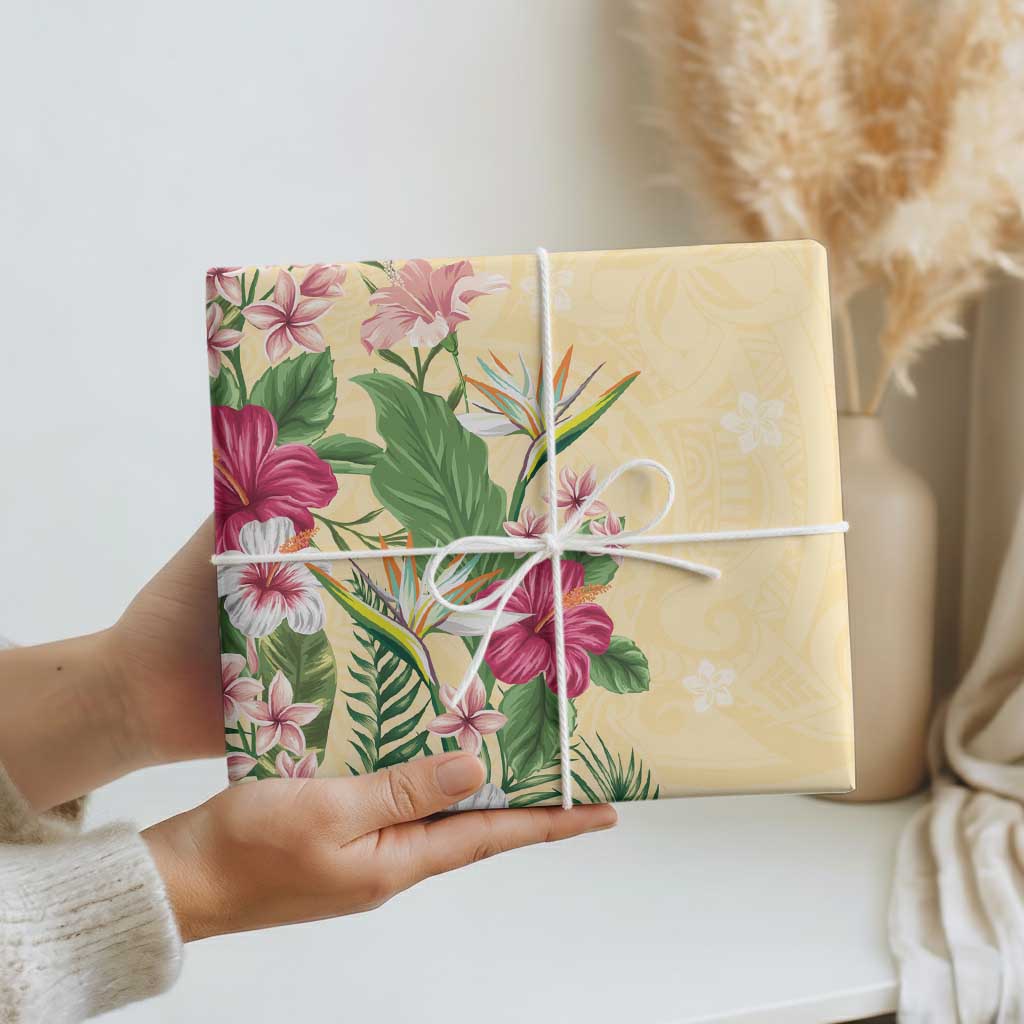 Hawaii Tropical Flowers Wrapping Paper Polynesian Tattoo Buttermilk LT05 - Polynesian Pride