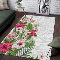 Hawaii Tropical Flowers Area Rug Polynesian Tattoo White LT05 White - Polynesian Pride