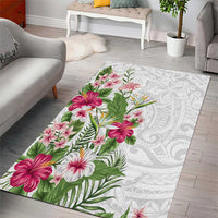 Hawaii Tropical Flowers Area Rug Polynesian Tattoo White LT05 - Polynesian Pride