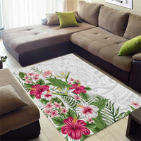 Hawaii Tropical Flowers Area Rug Polynesian Tattoo White LT05 - Polynesian Pride