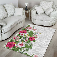 Hawaii Tropical Flowers Area Rug Polynesian Tattoo White LT05 - Polynesian Pride