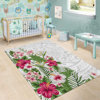 Hawaii Tropical Flowers Area Rug Polynesian Tattoo White LT05 - Polynesian Pride