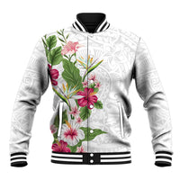Hawaii Tropical Flowers Baseball Jacket Polynesian Tattoo White LT05 Unisex White - Polynesian Pride
