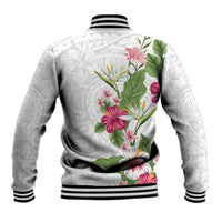 Hawaii Tropical Flowers Baseball Jacket Polynesian Tattoo White LT05 - Polynesian Pride
