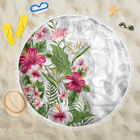 Hawaii Tropical Flowers Beach Blanket Polynesian Tattoo White LT05 One Size 150cm White - Polynesian Pride