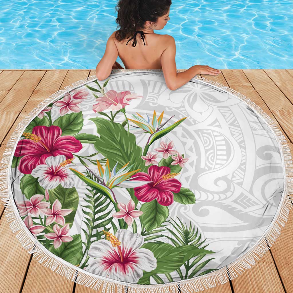 Hawaii Tropical Flowers Beach Blanket Polynesian Tattoo White LT05 - Polynesian Pride