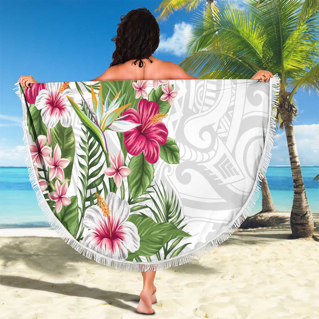 Hawaii Tropical Flowers Beach Blanket Polynesian Tattoo White LT05 - Polynesian Pride