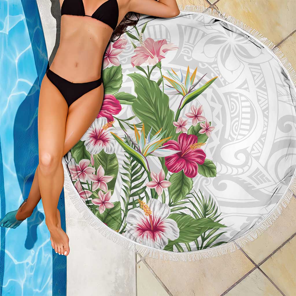 Hawaii Tropical Flowers Beach Blanket Polynesian Tattoo White LT05 - Polynesian Pride