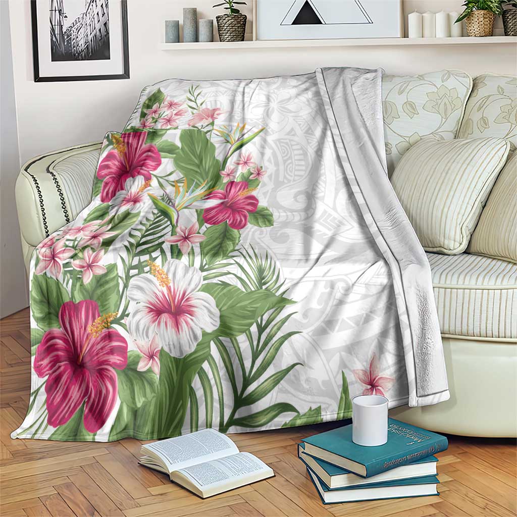 Hawaii Tropical Flowers Blanket Polynesian Tattoo White LT05 White - Polynesian Pride