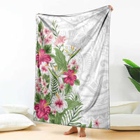 Hawaii Tropical Flowers Blanket Polynesian Tattoo White LT05 - Polynesian Pride