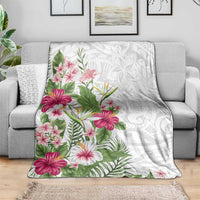 Hawaii Tropical Flowers Blanket Polynesian Tattoo White LT05 - Polynesian Pride