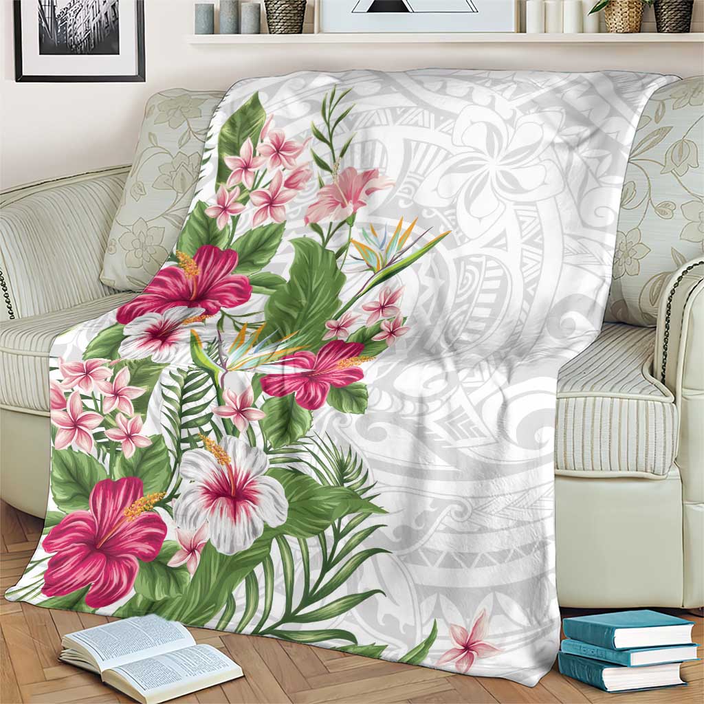 Hawaii Tropical Flowers Blanket Polynesian Tattoo White LT05 - Polynesian Pride