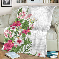 Hawaii Tropical Flowers Blanket Polynesian Tattoo White LT05 - Polynesian Pride