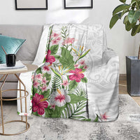 Hawaii Tropical Flowers Blanket Polynesian Tattoo White LT05 - Polynesian Pride