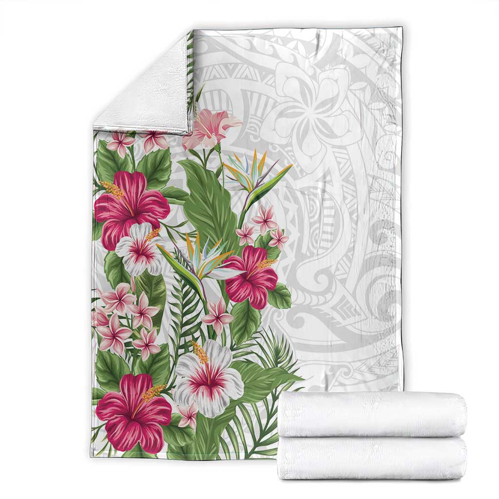 Hawaii Tropical Flowers Blanket Polynesian Tattoo White LT05 - Polynesian Pride