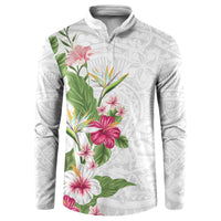 Hawaii Tropical Flowers Button Sweatshirt Polynesian Tattoo White LT05 White - Polynesian Pride