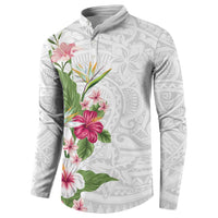 Hawaii Tropical Flowers Button Sweatshirt Polynesian Tattoo White LT05 - Polynesian Pride