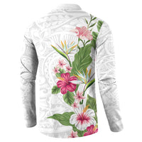 Hawaii Tropical Flowers Button Sweatshirt Polynesian Tattoo White LT05 - Polynesian Pride