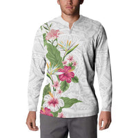 Hawaii Tropical Flowers Button Sweatshirt Polynesian Tattoo White LT05 - Polynesian Pride