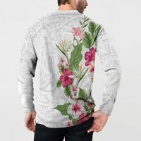 Hawaii Tropical Flowers Button Sweatshirt Polynesian Tattoo White LT05 - Polynesian Pride