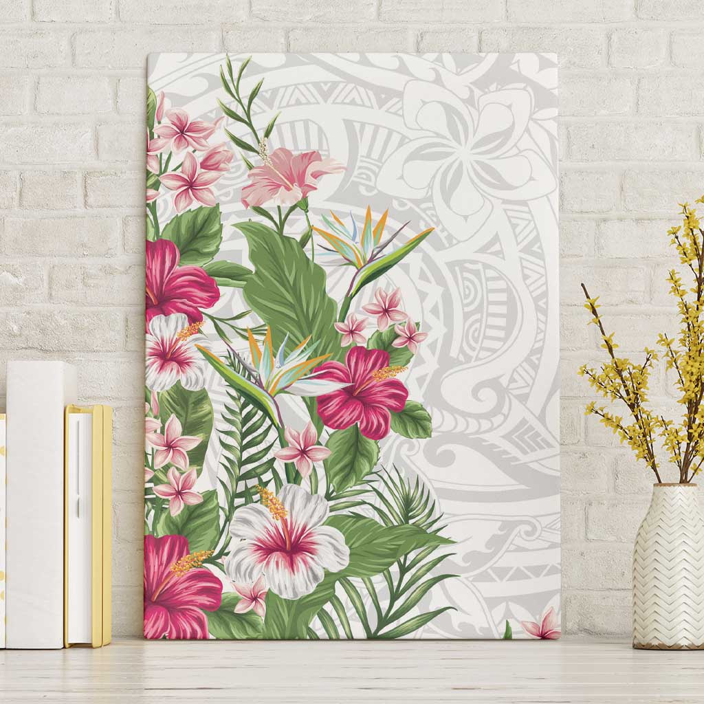 Hawaii Tropical Flowers Canvas Wall Art Polynesian Tattoo White LT05 Without Frame White - Polynesian Pride