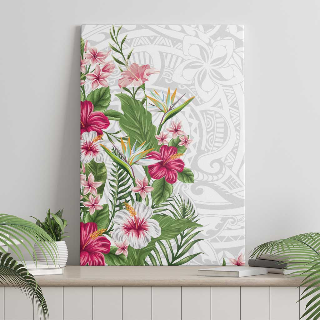Hawaii Tropical Flowers Canvas Wall Art Polynesian Tattoo White LT05 - Polynesian Pride