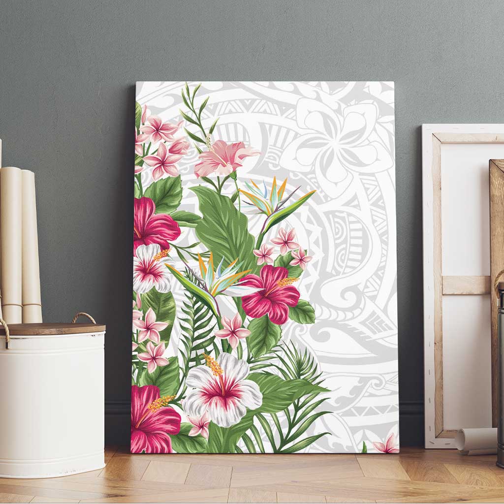 Hawaii Tropical Flowers Canvas Wall Art Polynesian Tattoo White LT05 - Polynesian Pride