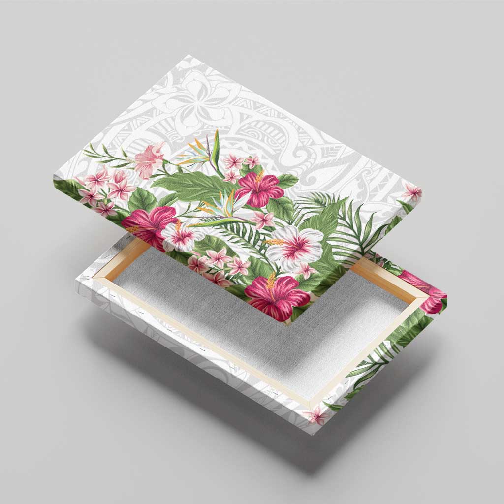 Hawaii Tropical Flowers Canvas Wall Art Polynesian Tattoo White LT05 - Polynesian Pride